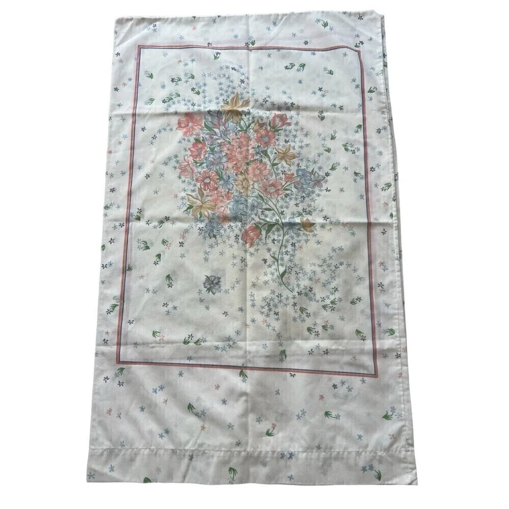TWO Vintage 1980 Utica White Floral Pillowcases 33 x 20 Made in USA